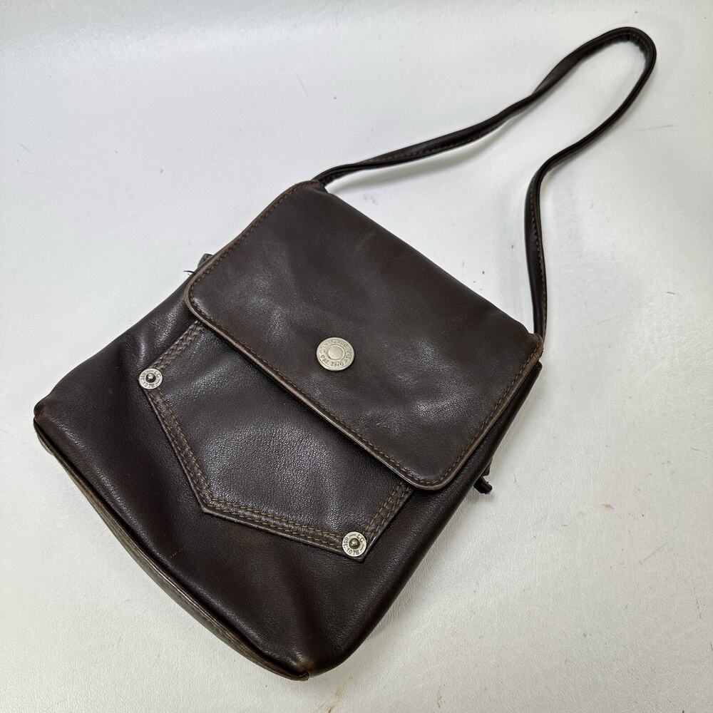 Vtg Leather Co Pocket Shoulder Handbag Brown Satchel Lined Zip Pockets Shoulder